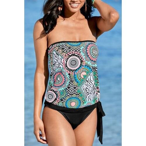Sexy Swimwear Women Tube Top Sling Printed Side Straps Two-wear Swimsuit Seaside Vacation Beachwear 2 Piece Sets Bathing Suit