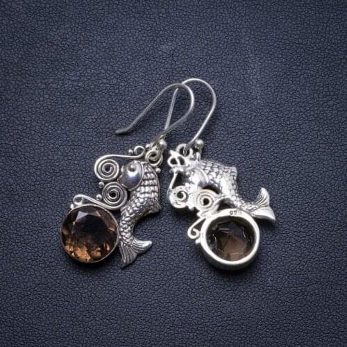 Natural Smoky Quartz Handmade Unique 925 Sterling Silver Earrings 1.5" X4077
