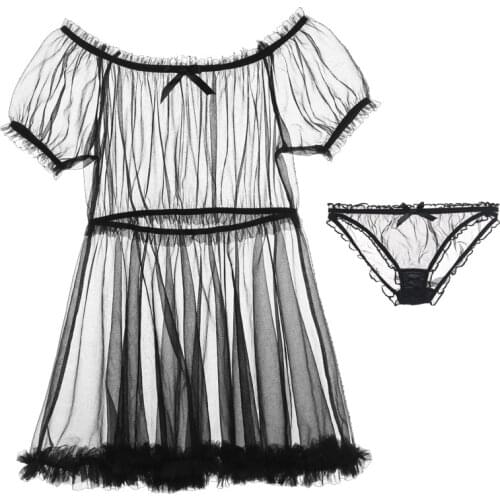 Tulle Temptation Sexy Lingerie Princess Dress Sexy Sleepwear Word Shoulder Mesh Tutu Night Dress Nightgowns Women