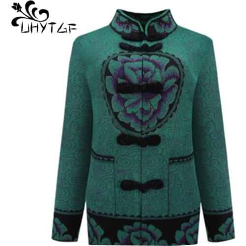 UHYTGF Sweater women Vintage single-breasted warm autumn winter sweater coat fashion Beaded Knitted cardigan Female sweaters1239