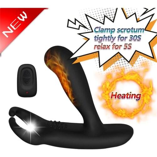 Heating Male Prostate Massage Vibrators Clamp Scrotum Tightly Anus Vibrating Anal Plug ButtPlug Wireless Remote Sex Toys For Men