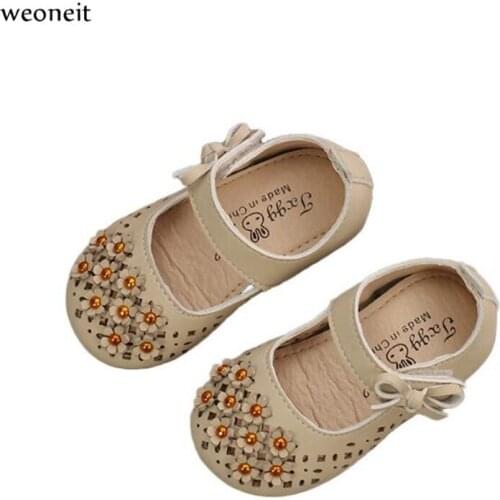 Weoneit Summer Baby Girl Shoes Lovely Flowers Leather 2 Colors Shoes Anti-Slip Shoes Soft Sole Toddler Shoes for Party Wedding