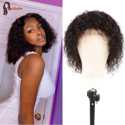 Yeslestm Curly Middle Part Wig Kinky Curly T Part Wig 4X4x1 Lace Closure Bob Wig Brazilian Curly Human Hair Wigs For Black Women