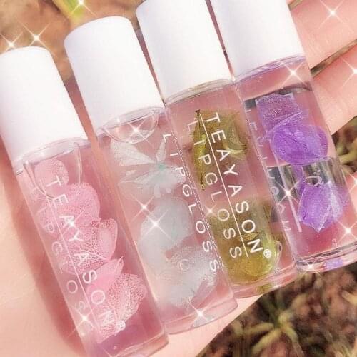 Mirror Water Lip Gloss Rolled Bead Petals Fruit Moisturizing Lipgloss Lips Cosmetics Transparent Glass Colorless Liquid Lipstick