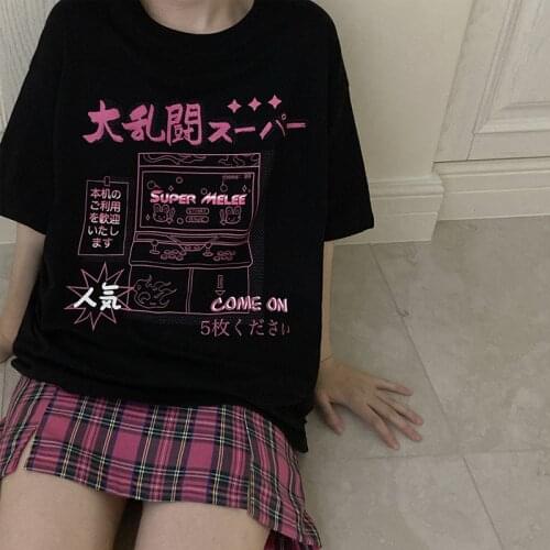 Gothic Clothes Anime Print футболки Punk Short Sleeve Loose Vintage Black Women T-Shirts Harajuku Dropshipping Korean Style Y2K