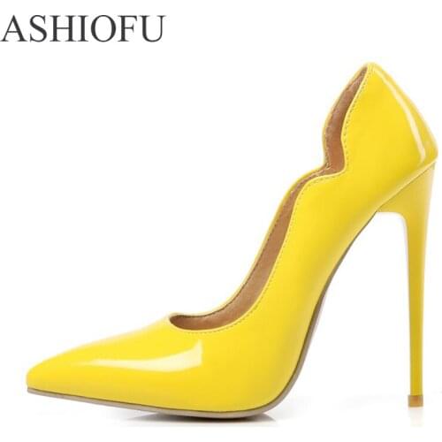 ASHIOFU Handmade Ladies High Heel Pumps Cut-edge Wedding Party Prom Shoes Slip-on Fashion Evening Dress Court Shoes Nine Colors