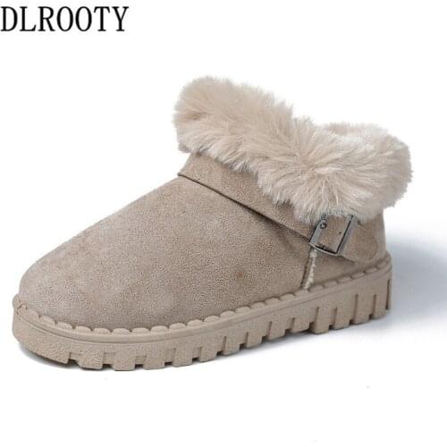 Women Snow Boots Ankle Winter Warm Short Plush Outdoor Female Casual Shoes Flats Fashion Platform Round Toe Buckle Strap