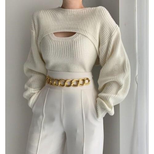 Han edition new winter fashion personality show thin vest brief paragraph smock knitting condole woolly