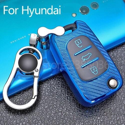 1x Carbon Fiber Style TPU key case cover for Hyundai i20 i30 i35 iX20 iX35 Sportage Verna 3 Buttons Folding Key Fob Shell