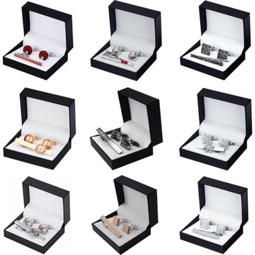 12 Styles High quality Tie Clip Cufflinks Gift Set To Choose Men Tie Shirt Cufflinks Tie Clip Wedding Jewelry Box Free shipping