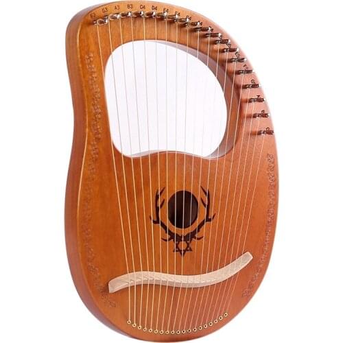 19 Strings Wooden Mahogany Lyre Harp Musical Instrument with Tuning Wrench and Spare Strings
