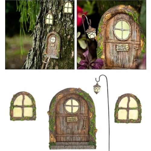 4pcs/set Cute Miniature Fairy Garden Window Door Elf Home for Art Garden Sculpture Decoration Wall and Trees Ornament Accs