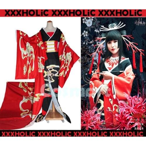 [Customize]Anime XXXHOLiC Figure Ichihara Yuuko Coral Printed Gorgeous Kimono Robe Dress Halloween Cosplay Costume Party Suit