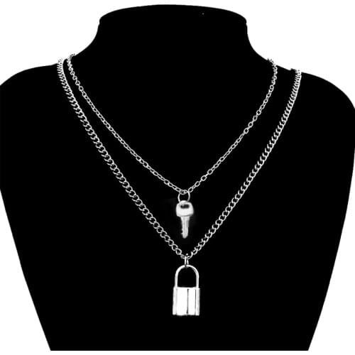 Punk Chain Lock With Key Lover Necklace For Women Men Thic Gothic Padlock Pendant Necklace Statement Jewelry