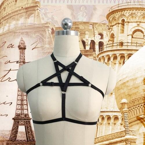 Black Adjustable pentagram Body Harness Gothic Harajuku pentagram bondage bra sexy lingerie pentagram bondage harness blte