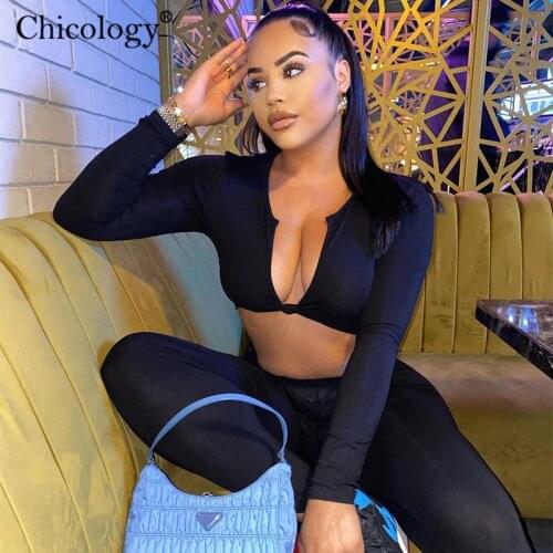 Chicology low cut sexy 2 two piece set fashion streetwear crop top pants women 2020 winter sportswear clothes lady club outfits