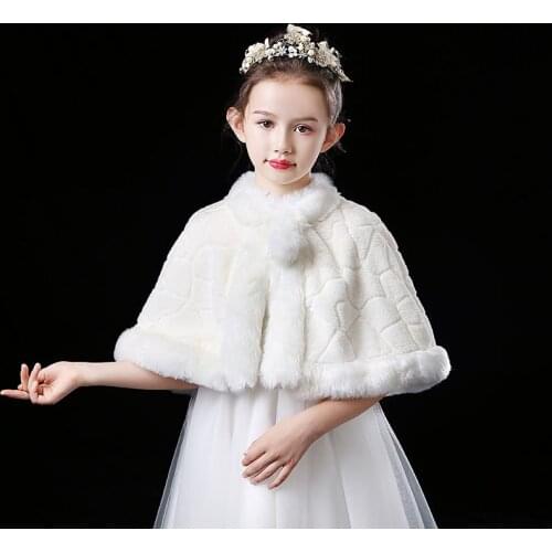 Kids Princess Evening Dress Faux Fur Shawls And Wraps Flower Girls Bolero Shrug Cape Wedding Birthday Party Fur Cape For Dress