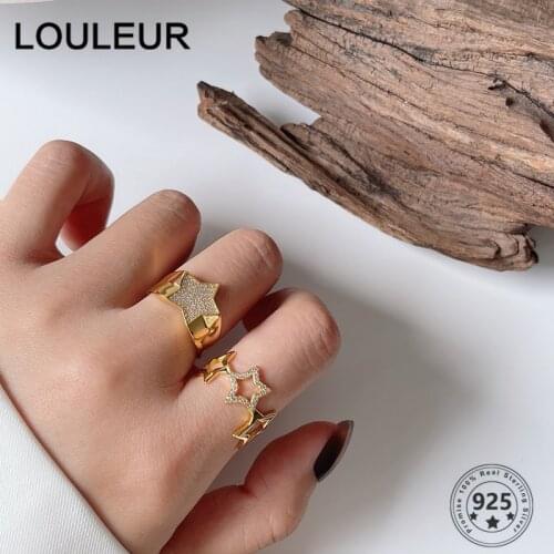 LouLeur Fashion 925 Sterling Silver Ring Individuality Zircon Star Rings For Women Ring Adjustable 2021 Trend Silver 925 Jewelry