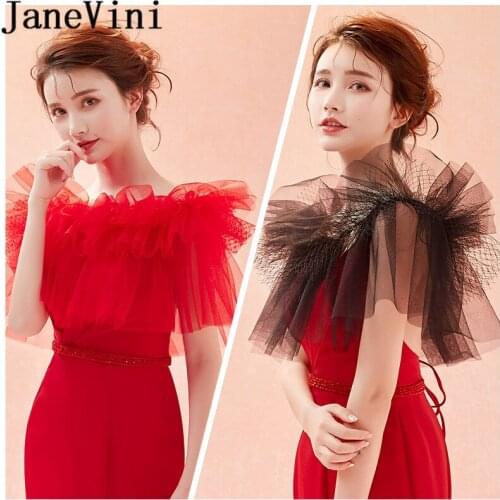 JaneVini Red/Black Bridal Cape Short Mesh Bolero Girl Lebanon Wedding Jacket Bolero Wrap Women Party Accessories Etole Mariage