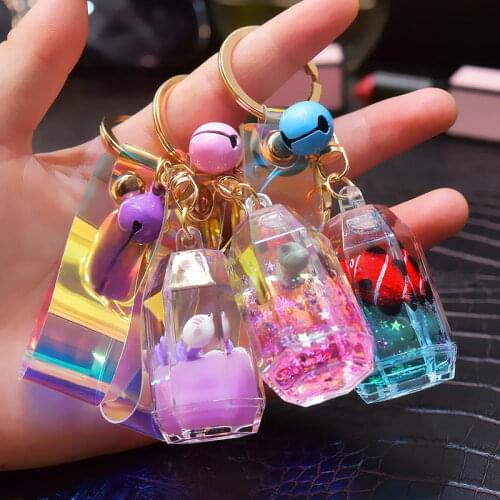 Creative Milk Bottle Animal Doll Liquid Keychain Cute Flowing Quicksand Bear Pig Cat Key Chain Female Bag Pendant Keyring Gifts