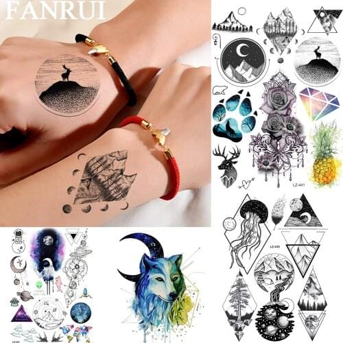 FANRUI Round Geometric Rose Chains Pendant Temporary Tattoo Sticker Round Planets Fake Tatoo Waterproof Body Art Arm Custom Tato