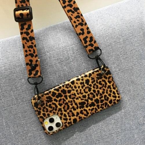 Leopard Shoulder Strap Case For iPhone 12 Mini 11 Pro Max Xr X Xs 7 8 6S 6 Plus SE2 Cover Luxury Soft TPU Neck Lanyard Phone Bag