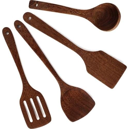 Hot Wooden Spoons for Cooking Kitchen Utensil Set Of Unpainted and Wax-Free Handmade By Natural Wenge Wood Cooking Utensils Set