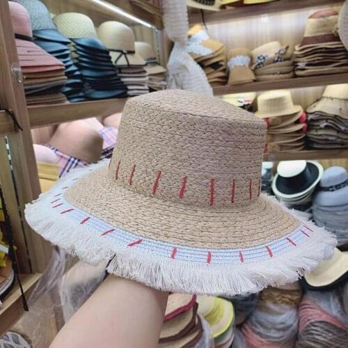 Hot Sell Summer Raffia Straw Hat Patchwork Tassel Bohemian Style Beach Shading Ladies Sun Hat For Women Panama Jazz Caps Chapeau