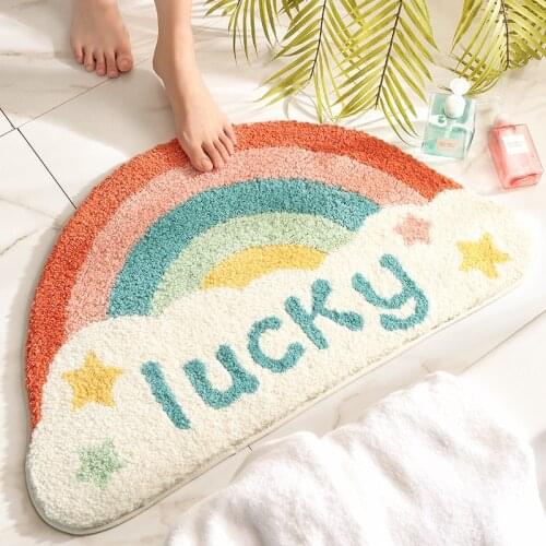 Cartoon Doormat Semi-circular Rainbow Bathroom Absorbent Mat Shower Room Door Non-slip Mats Home Decor Doorway Rug