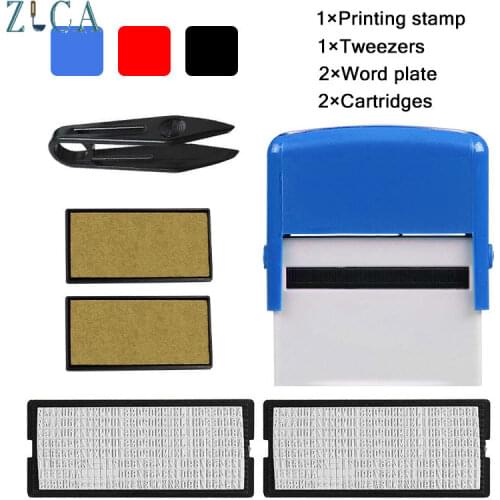 Self-Inking Stamp Set Custom Personalised DIY Business Name Number Address Printing Rubber Stamp + Tweezers Kit Office Supplies