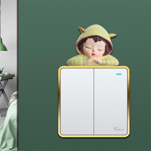 Cute Girl Switch Stickers Cartoon Socket Cover Decoration Stickers on The Wall Creative Resin 3d Pegatinas Interruptores De Luz