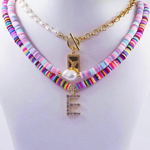 2021 New Bohemia Letter Rainbow Necklace Women Fashion 26 Alphabets CZ Strand Gold Name Pendant For Female Choker Charm Jewelry
