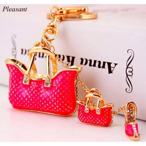 New Creative Crystal Bag Key Chain Size Bag High Heels Three-piece Fashion Bag Accessories Car Pendant Key Chain