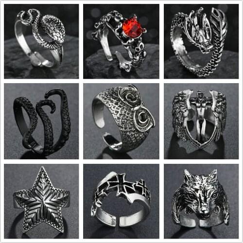 Original Design Fashion Jewelry Vintage Men Snake Evil Angle Wing Red Crystal Couples Love Rings For Women Valentines Day Gif