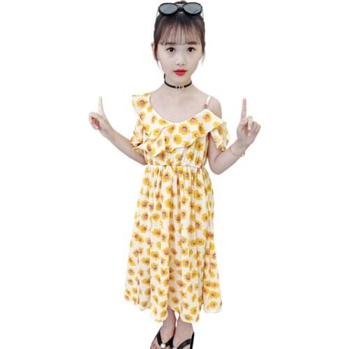 Teenage Girls Beach Dress Floral Girls Party Dress Casual Style Kids Dress Summer Clothes Girl 6 8 10 12 14