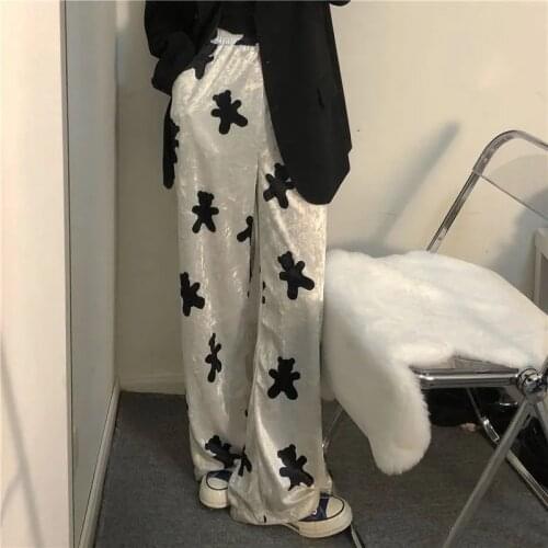 Korean Bear Print Straight Pants 2021 Women Sweatpants High Waist Loose Drop Pants Trousers Female Pants Streetwear