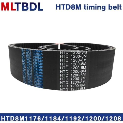 Rubber synchronous belt HTD8M 1176 1184 1192 1200 1208 pitch=8mm arc tooth industrial transmission toothed belt width15/20/30/40