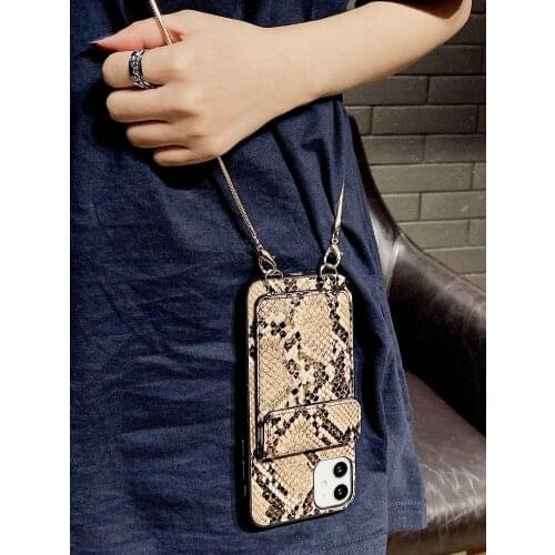 Luxury Snake Leather Wallet Strap Cord Crossbody Case for iPhone 7 8 plus XR XS 12 11 pro MAX Shoulder Lanyard Card Holder Cover