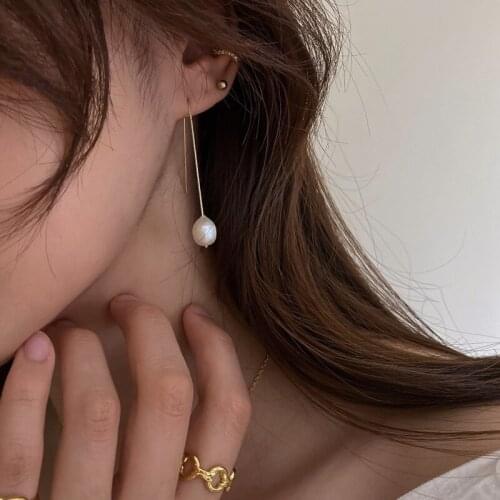 Vintage Baroque Pearl Drop Earrings For Women Gold Color Long Tassel Ear Line Dangle Earrings Korean Fashion Jewelry