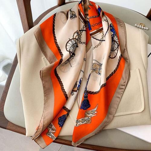70x70cm Square Neck Silk Scarf Women Fashion Scarves for Ladies New Print Bag Foulard Summer Brand Shawls Wraps Hijabs Bandana