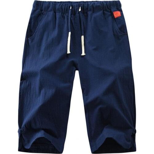 Summer Solid Color Casual Shorts Stylish Breathable Linen Blend Men Cropped Trousers for Daily Wear Loose Cropped Trousers 2021