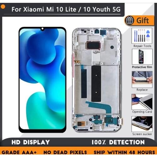 Super AMOLED For Xiaomi Mi 10 Lite 5G LCD 10 Touches Screen Replacement For Xiaomi Mi 10 Youth 5G LCD Touches Screen