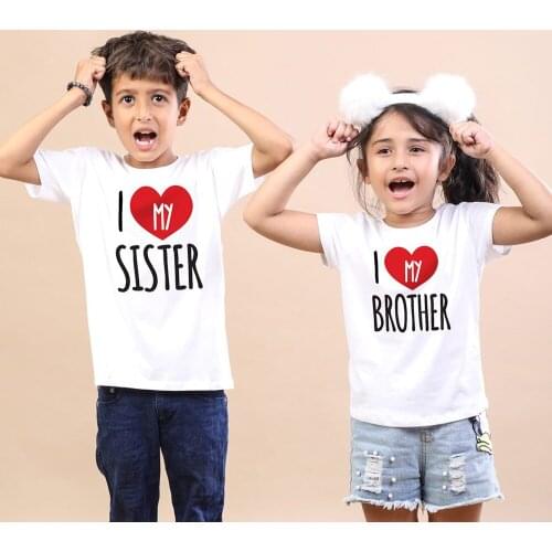 Boys Girls Tops Summer Short Sleeve Toddler Shirt Casual Children Family Look Tee I Love My Sister/ Brother Kids Matching Tshirt