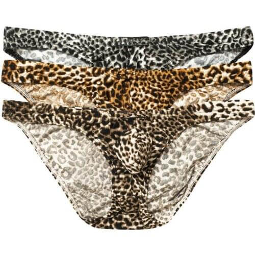 3PCS/Lots Men Underwear Cueca Leopard Printed Briefs Quick Dry Bikini Sexy Breathable Calzoncillo Slip Homme Gay Panties Tanga