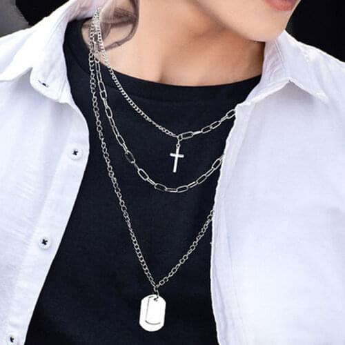 U-Magical Hiphop Metal Multilayer Cross Lock Love Heart Pendant Necklace for Women Trendy Toggle Clasp Chokers Necklace Jewelry