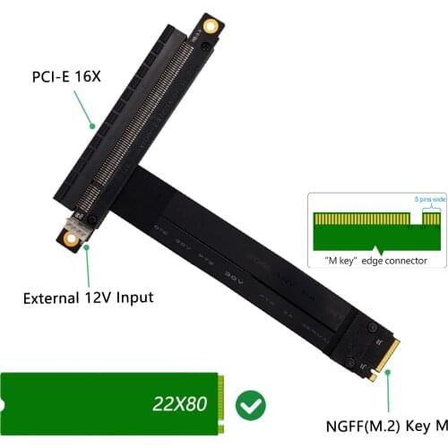 Graphics Extension Cable NVME M.2 to x16 PCIE Riser M2 to PCI Express Adapter Cable 20cm Full Speed For Bitcoin Miner Mining BTC