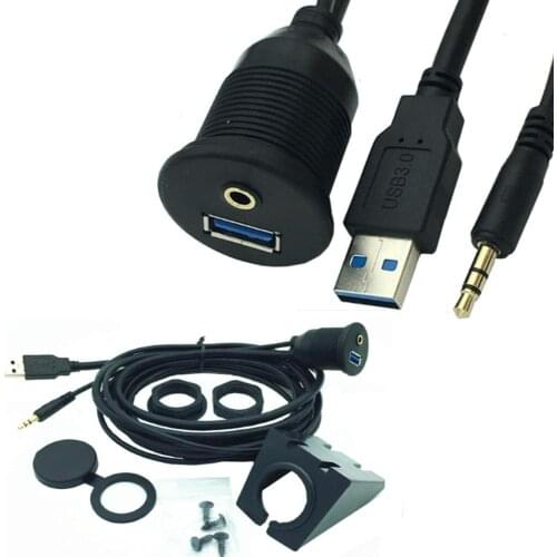 USB 3.0 &3.5mm to USB&3.5 mm AUX Extension Cable Flush Mount Cable Cord for Car/Boat/Trailer Dial Plate
