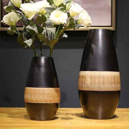 Vintage Glaze Brown Ceramic Vase Office Home Ornaments Decoration Wine Cabinet Desktop Simple Dried Flower