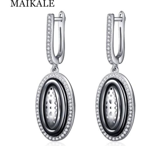 MAIKALE Charm Water Drop Black Ceramic Earrings Heart Hollow Copper Cubic Zirconia Gold Silver Color Earrings for Women Gifts