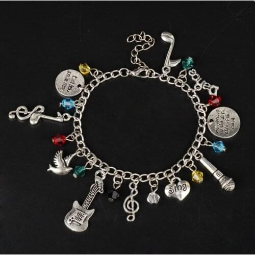Females Bracelet Music Note Sing Guitar Microphone Charms Bangles Bracelets for Women Handmade Jewelry